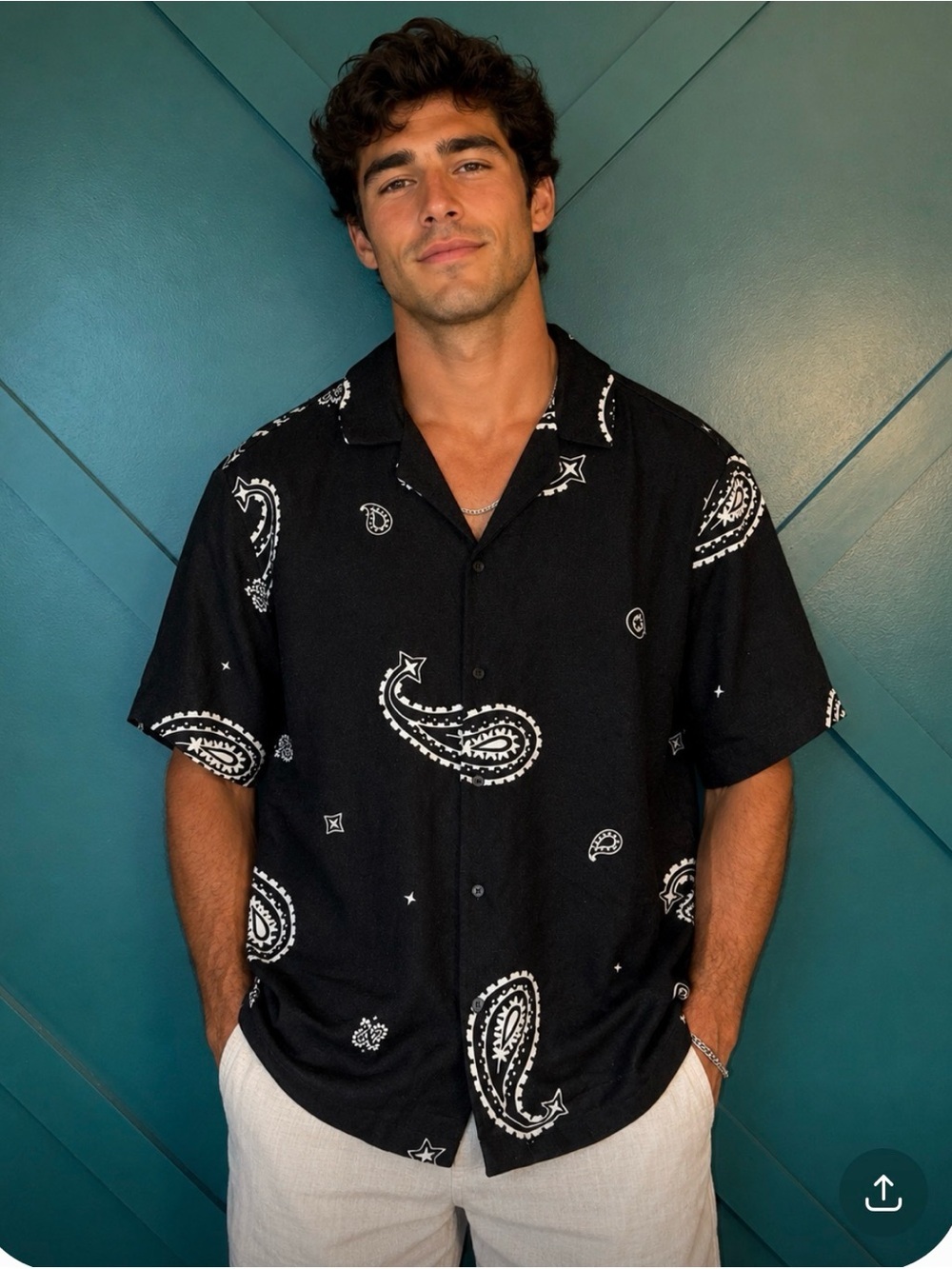 Malibu Black Paisley Short Sleeve Button-Up Shirt